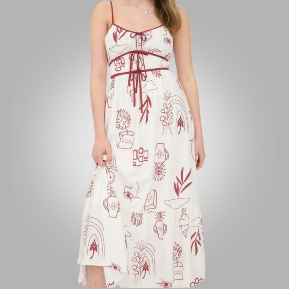 Blu Pepper White and Red Doodle Maxi Dress